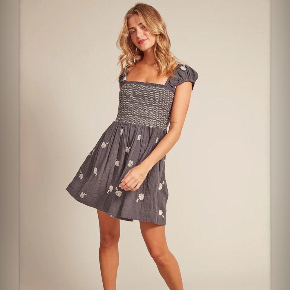 RD Style francis shirred embroidered dress